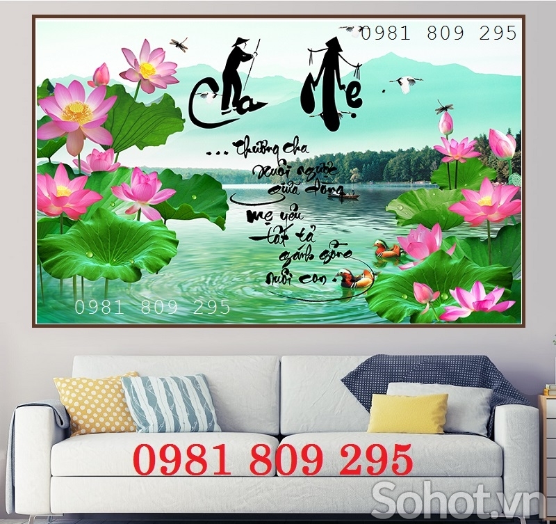 Tranh gạch , gạch 3d trang trí hoa sen HN999