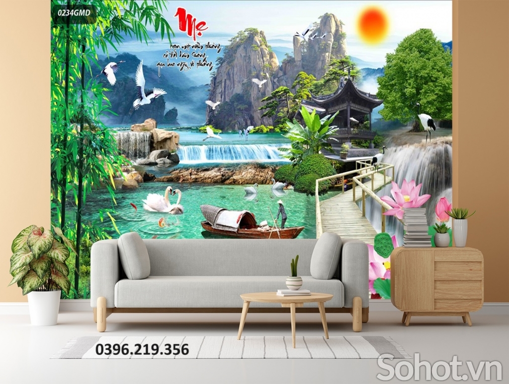 Tranh gạch 3D đẹp hình sơn thủy trang trí