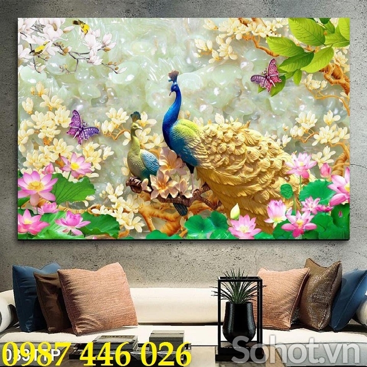 Gạch tranh 3d chim công HP272
