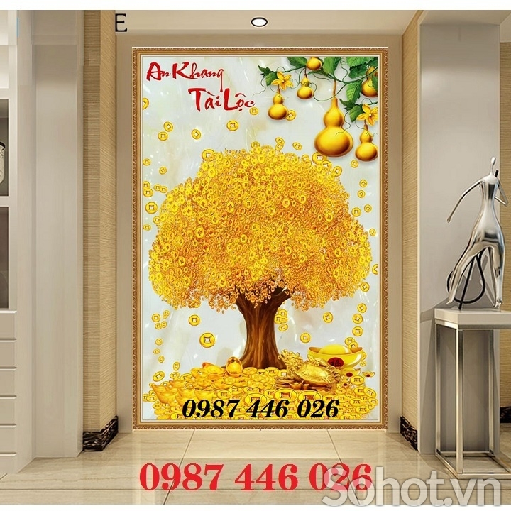 Tranh gạch men cây tiền lộc vàng HP373