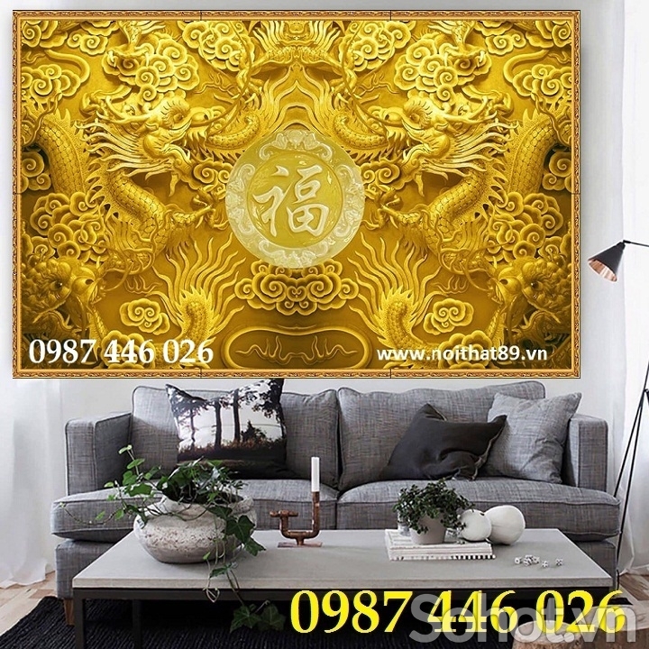 Tranh gạch men rồng vàng HP8272