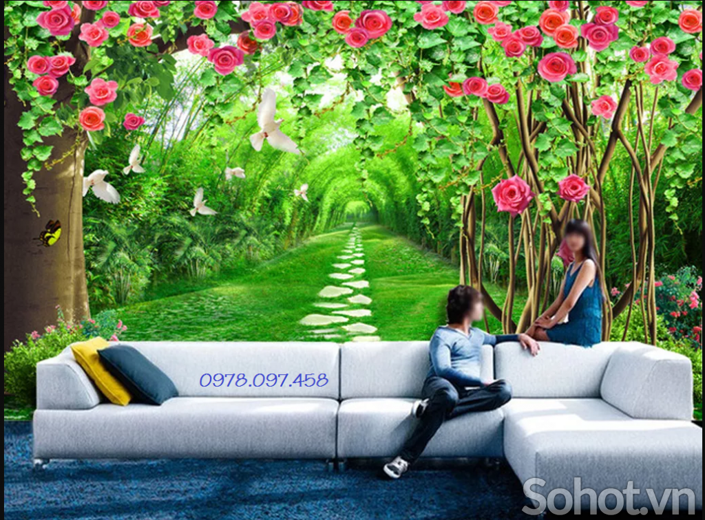 tranh phong cảnh vườn cây xanh trang trí phòng khách