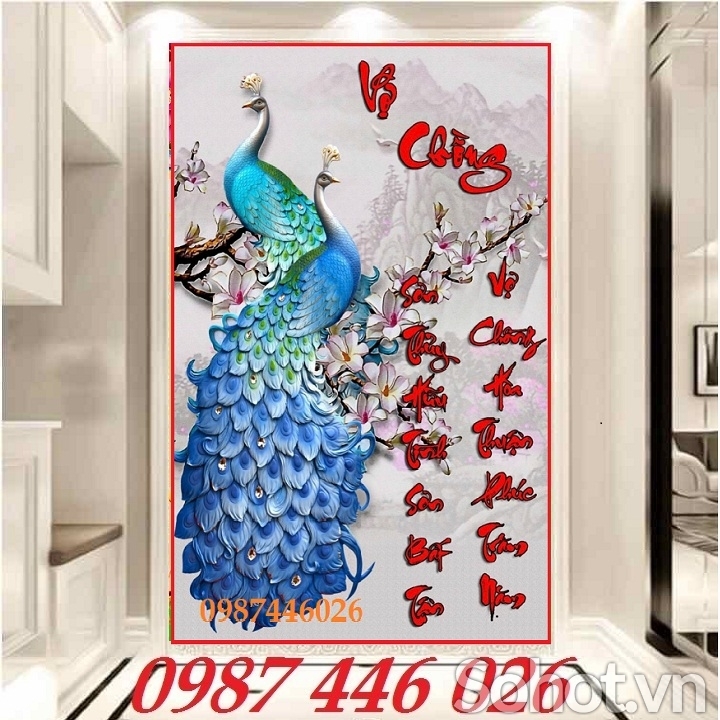 Gạch tranh 3d chim công ngọc bích HP8722