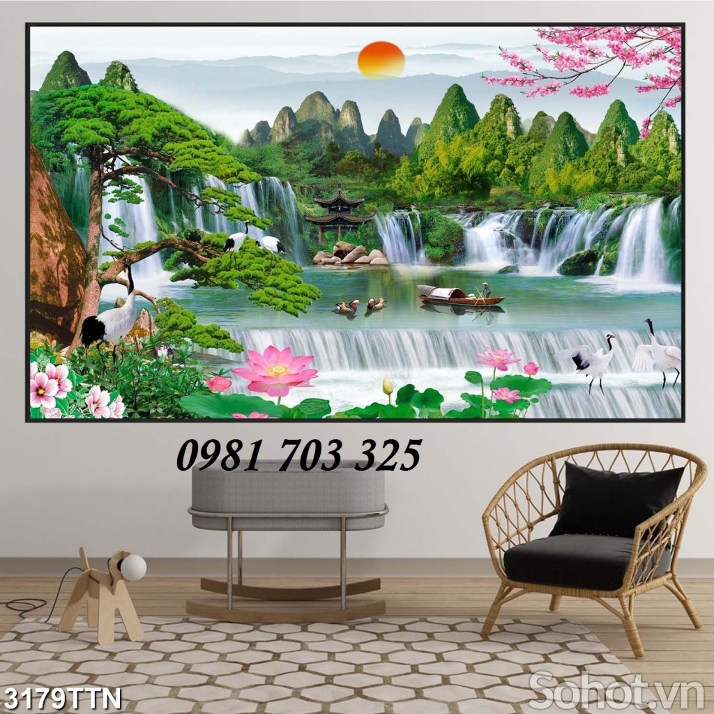 Gạch tranh thác nước phong thủy 3d