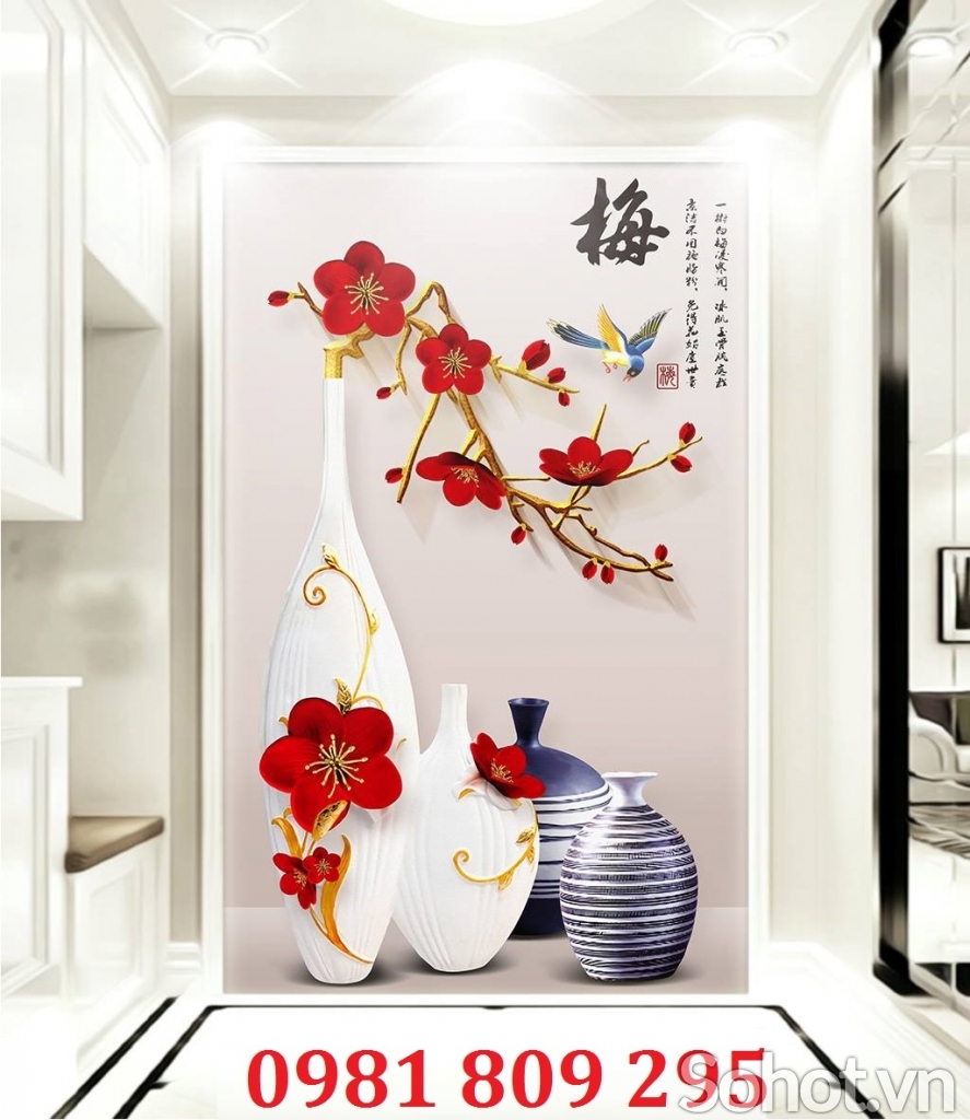Tranh gạch 3d tường hoa khổ đứng