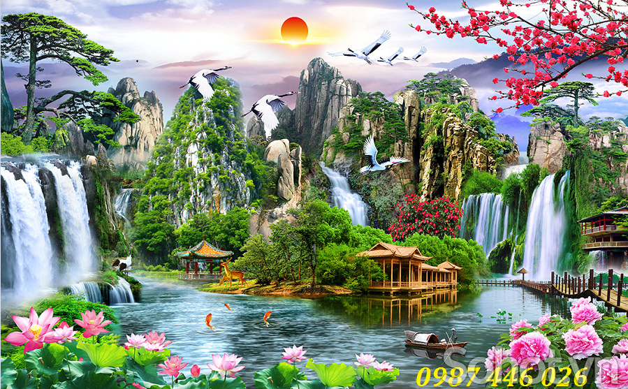 Gạch tranh tường thác nước HP8733