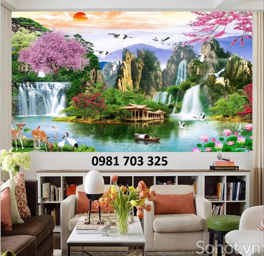 Gạch tranh đẹp thác nước trang trí 3D