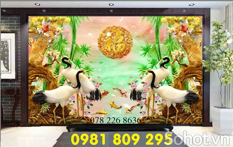 Tranh 3d chim hạc nghênh khách , gạch tranh