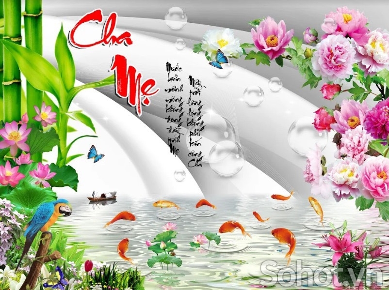 Tranh cá chép hoa mẫu đơn tranh gạch 3d - 5443X