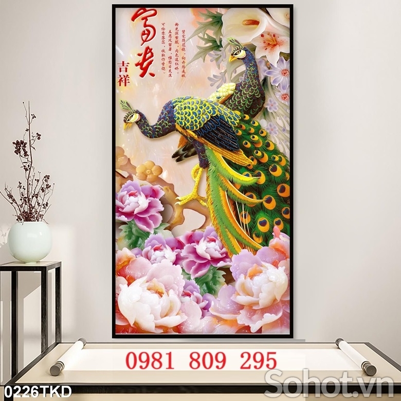 Tranh gạch men chim công GN786