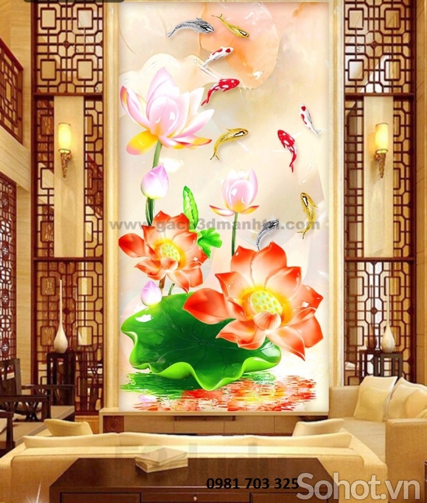 Gạch tranh hoa sen ốp tường