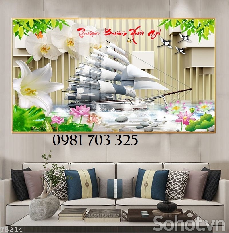 Tranh thuyền buồm, gạch tranh phong thủy 3D