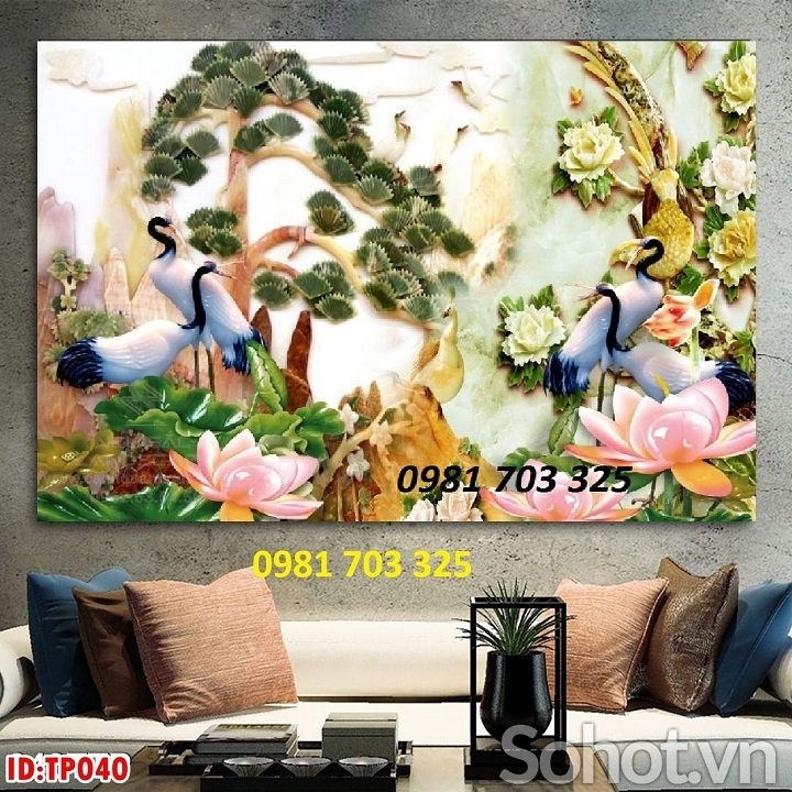 Tranh gạch 3D tùng hạc trang trí