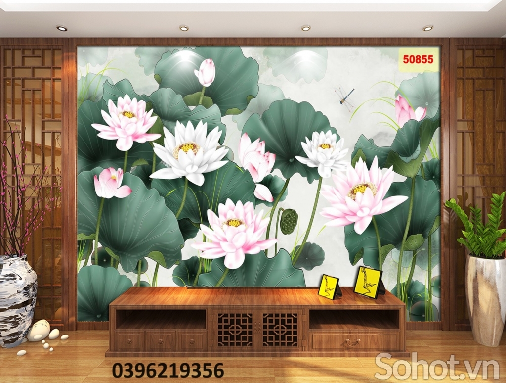 Tranh hoa sen đẹp trang trí 3D