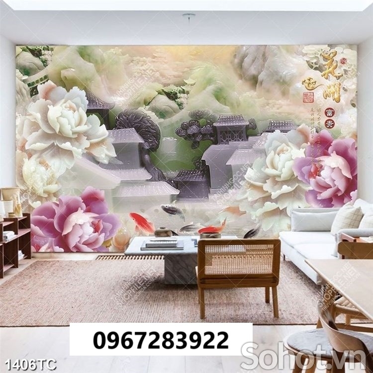 Tranh gạch trang trí 3d hoa mẫu đơn