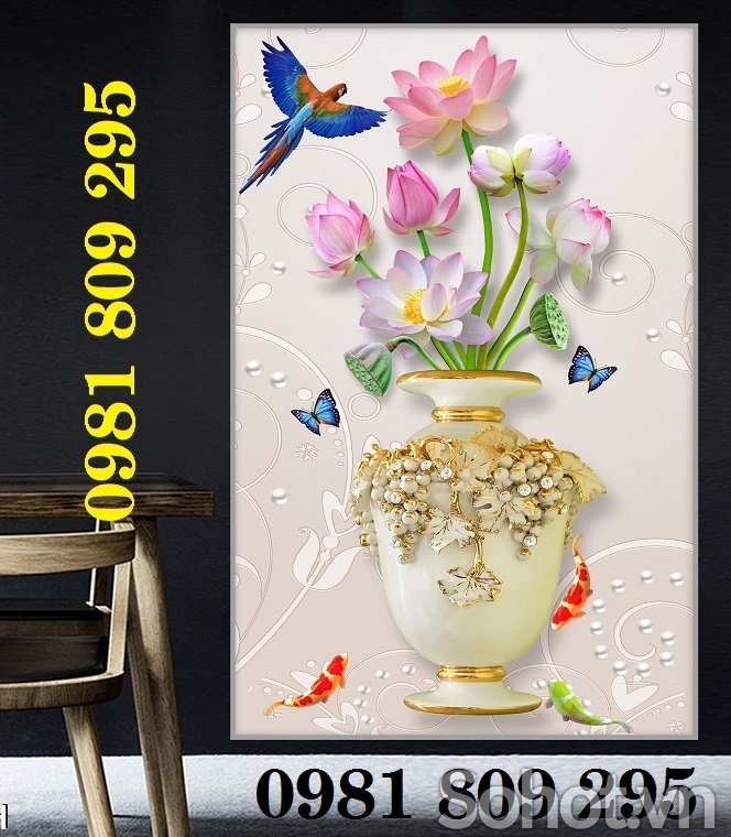 Tranh 3d bình hoa - gạch tranh