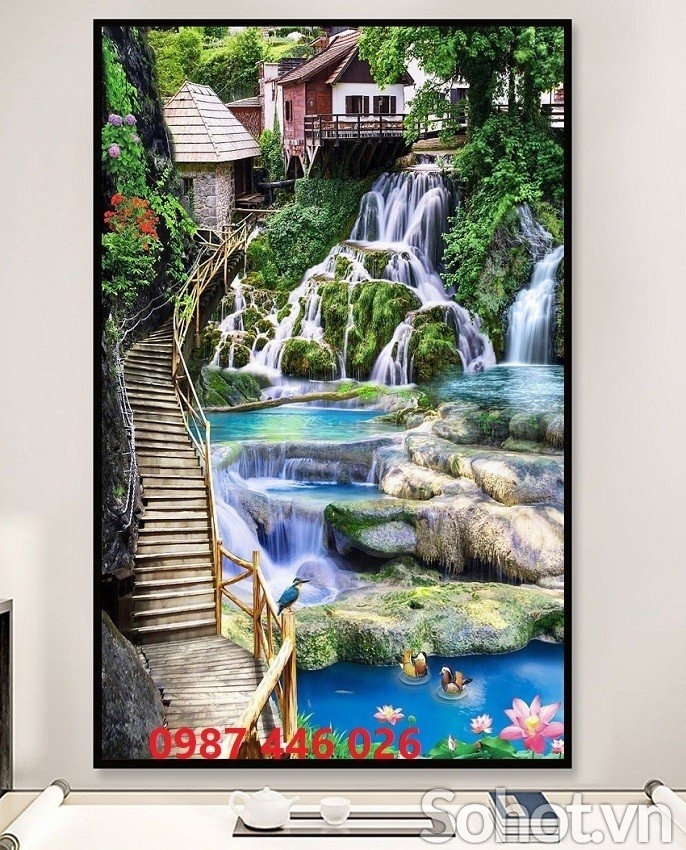 Tranh thác nước- gạch ốp tường
