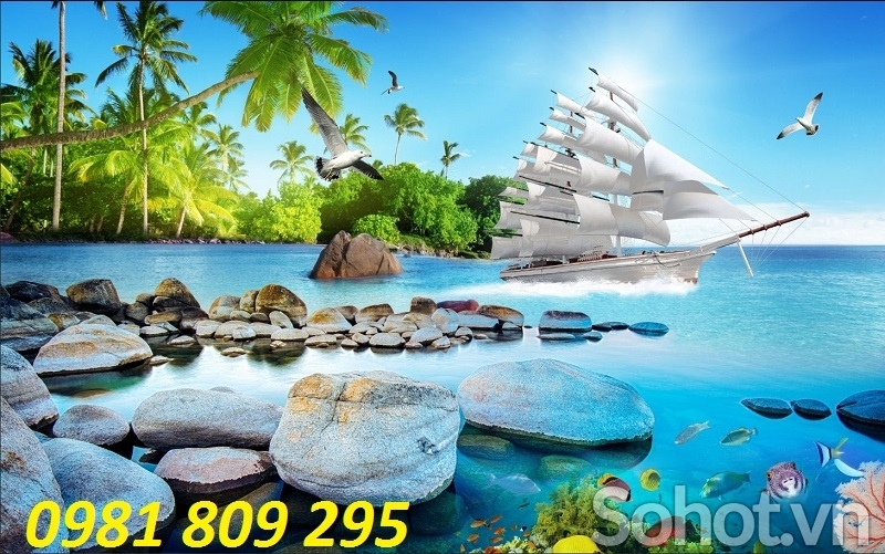 Tranh phong thủy thuyền buồm- gạch tranh