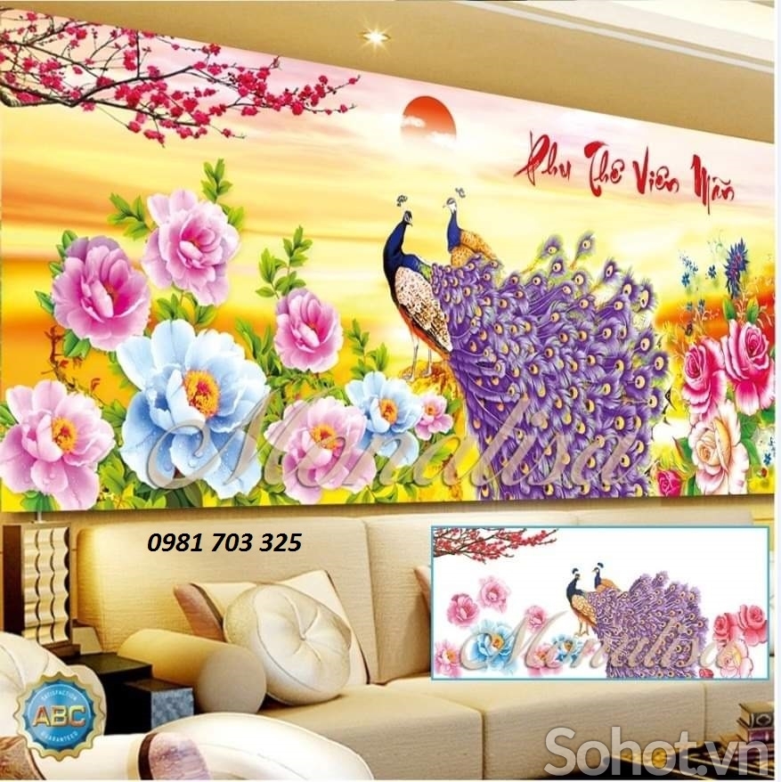 tranh 3D chim công-gạch 3D trang trí