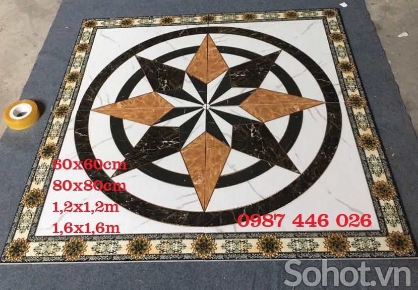 Gạch thảm vuông, gạch nền khắc vàng HP9722