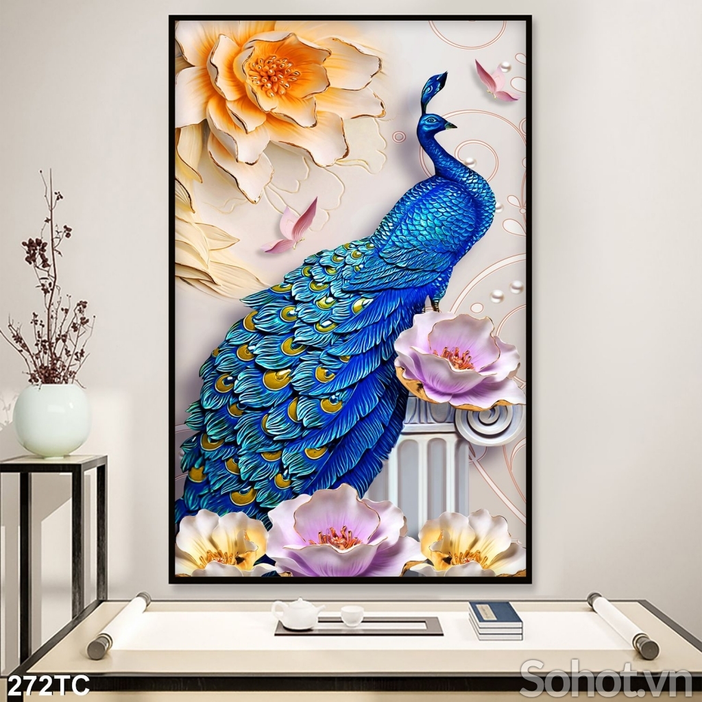Gạch 3d , tranh gạch 3d chim công HN118