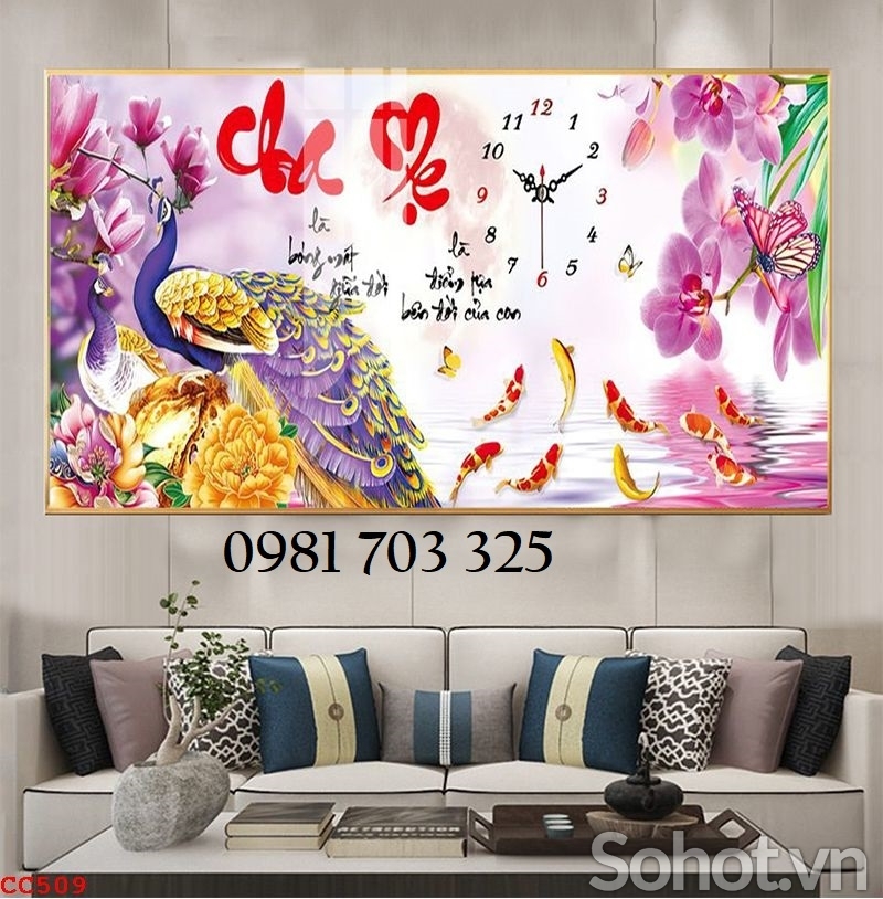 Gạch tranh 3d chim công mẫu đơn