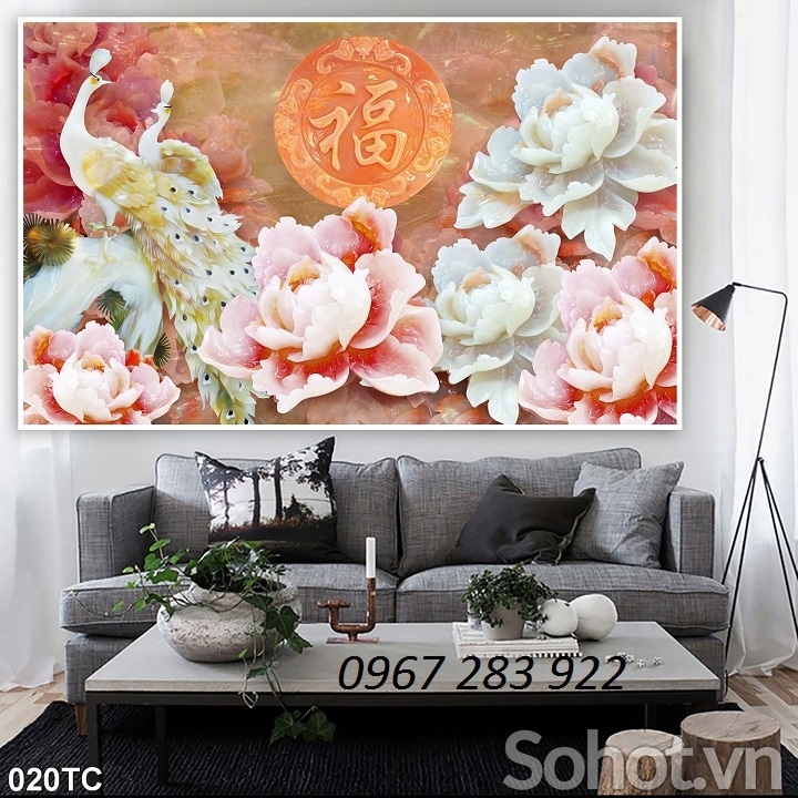 Tranh chim công gạch men nghệ thuật ốp tường