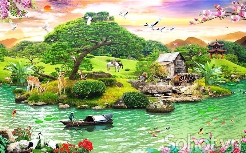 Tranh gạch 3d phong cảnh đồng quê 3d - 098CB
