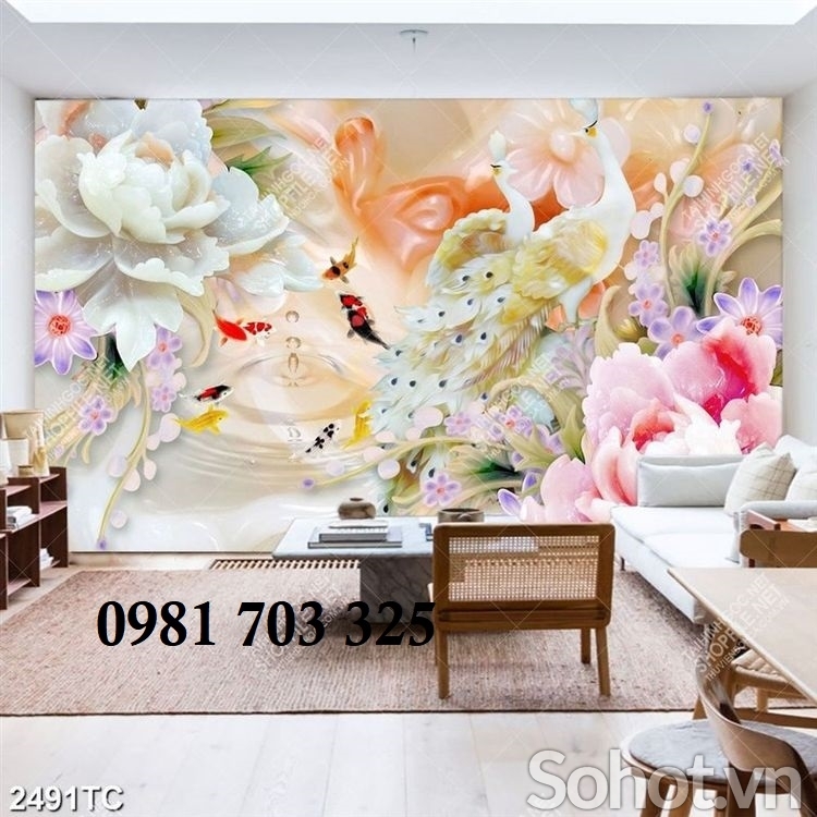 Tranh gạch 3D hoa mẫu đơn phong thủy
