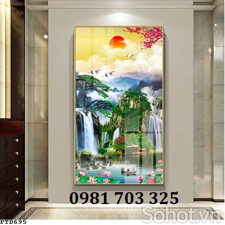 Gạch tranh phong cảnh khổ đứng 3D trang trí