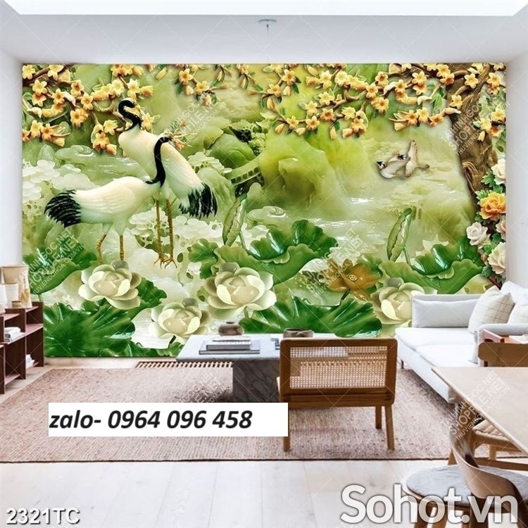 Tranh gạch chim hạc 3d ốp tường phòng khách - 477CVV