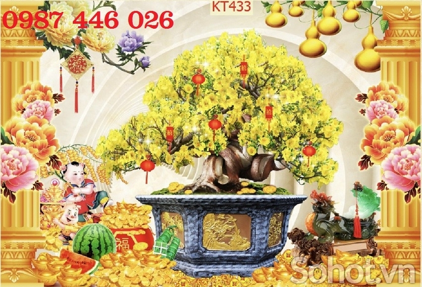 Tranh gạch men cây tiền lộc vàng HP822