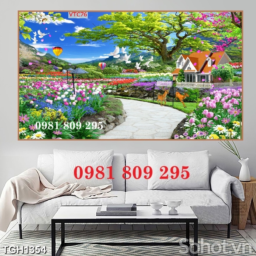 Tranh gạch ốp tường phong cảnh hoa 3d HP7888