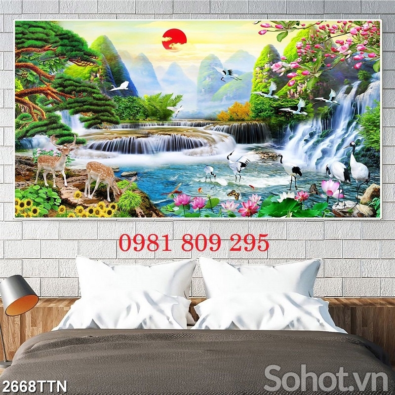 Tranh gạch ốp tường 3d phong cảnh mặt trời