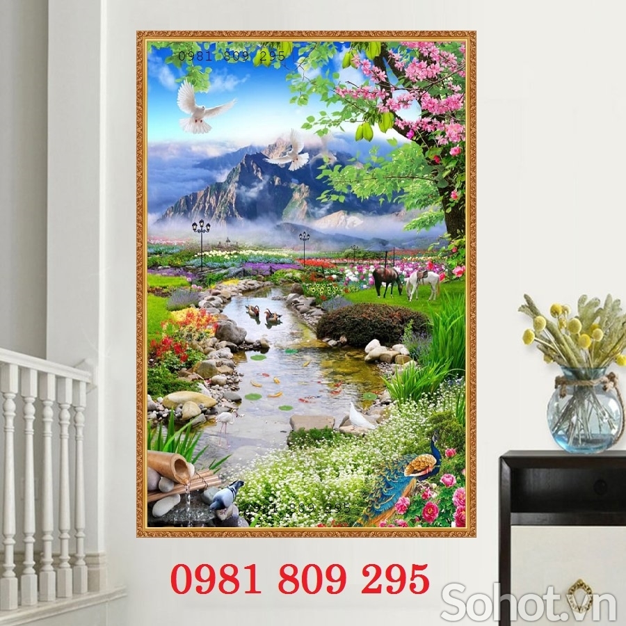 Mẫu gạch tranh 3d khổ dọc thác nước