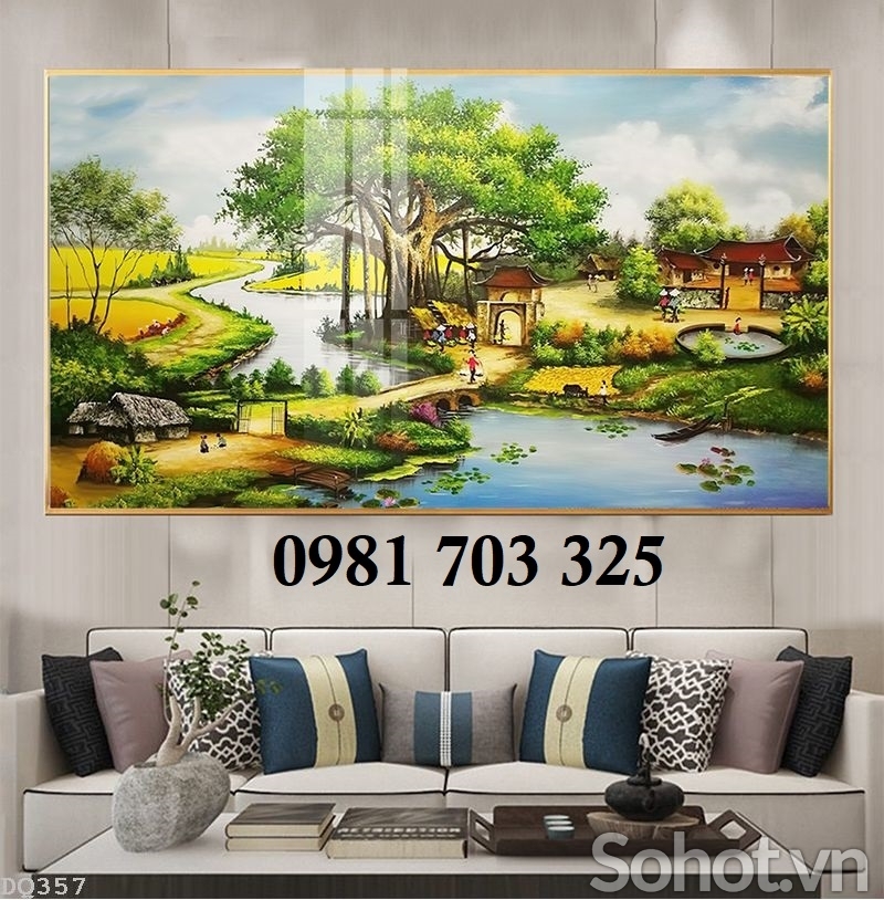 Tranh gạch phong cảnh đồng quê dán tường