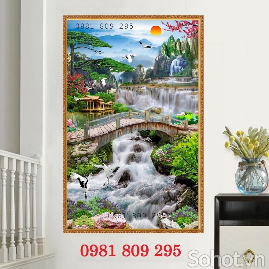 Mẫu , gạch tranh ốp tường 3d thác nước khổ dọc