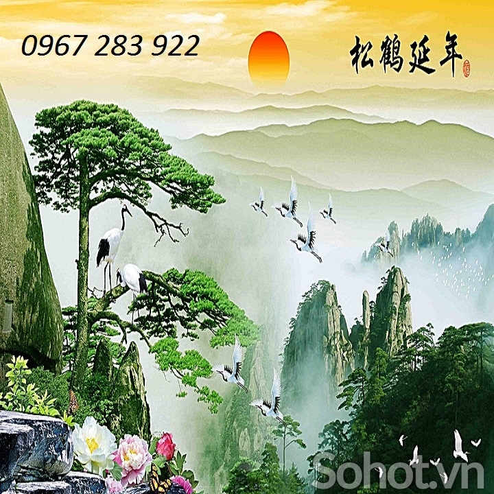 Tranh chim hạc gạch men 3d- Tranh trang trí