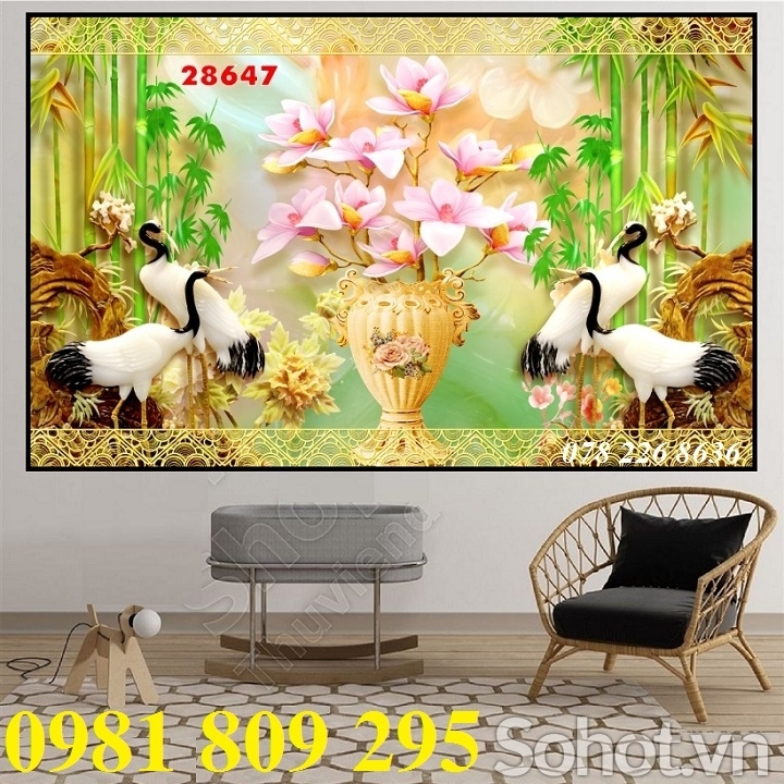 Gạch tranh 3d chim hạc giả ngọc bích