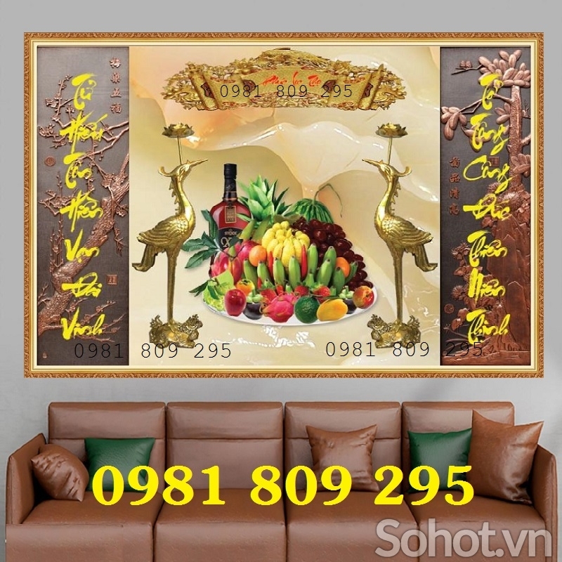 Gạch tranh 3d phòng thờ tùng hạc