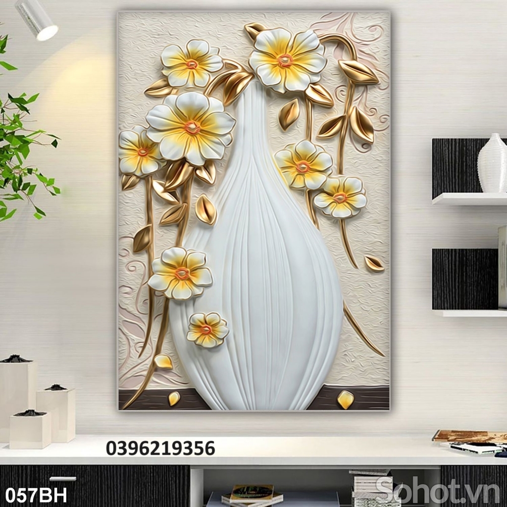 Gạch tranh 3d đẹp bình hoa trang trí