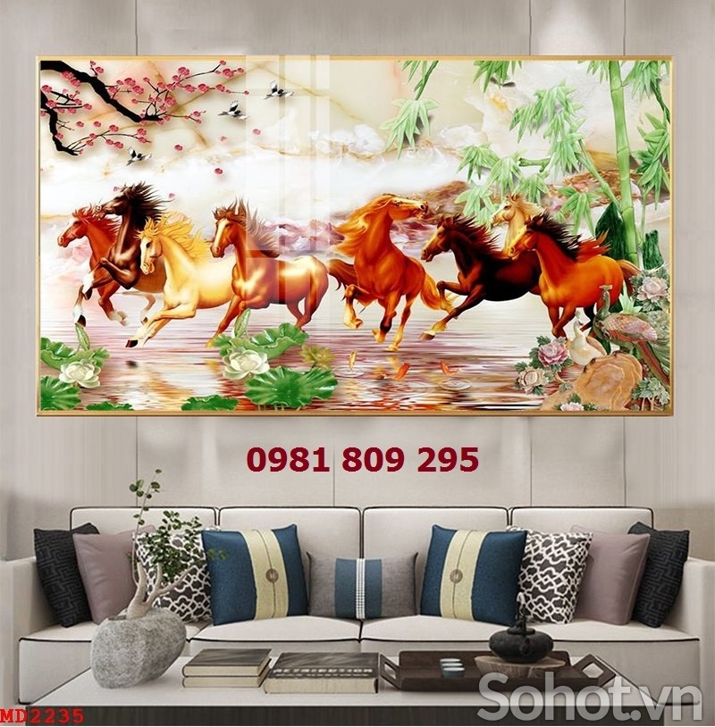 Tranh 3d ngựa , gạch tranh ốp tường phòng khách