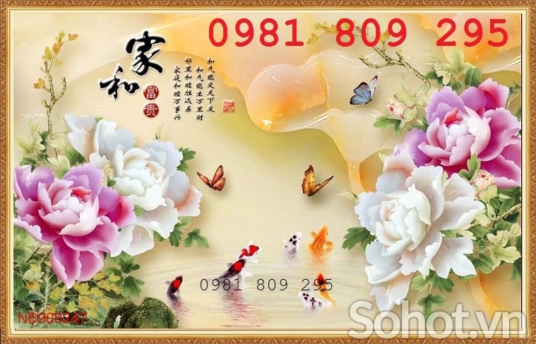 Mẫu tranh 3d hoa mẫu đơn , gạch tranh
