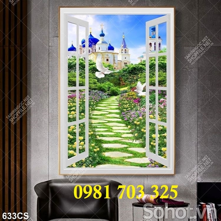 Tranh gạch cửa sổ 3D khổ đứng