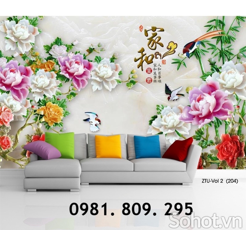 Gạch trang trí , tranh gạch hoa mẫu đơn HN939