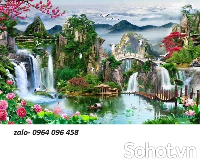 Tranh gạch 3d phong cảnh thác nước chảy - XCV44
