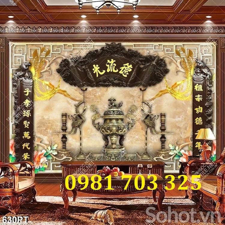 Tranh gạch đẹp trang trí phòng thờ