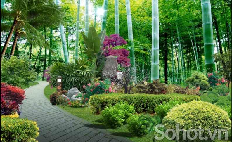 Tranh phong cảnh vườn tre công viên trang trí phòng khách mẫu đẹp - Đồng  Tháp 