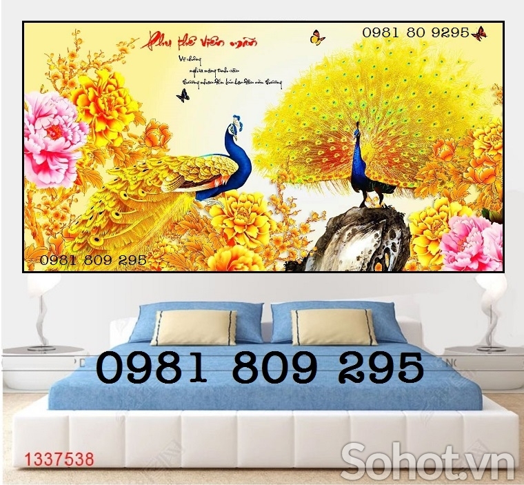 Tranh gạch men 3d chim công phòng khách GF6Y