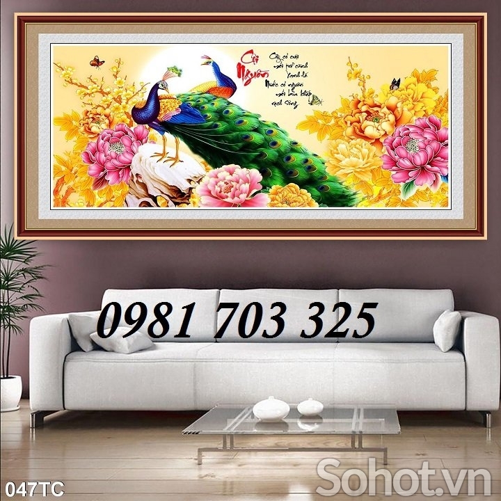 Tranh chim công phong thủy, tranh gạch men 3D